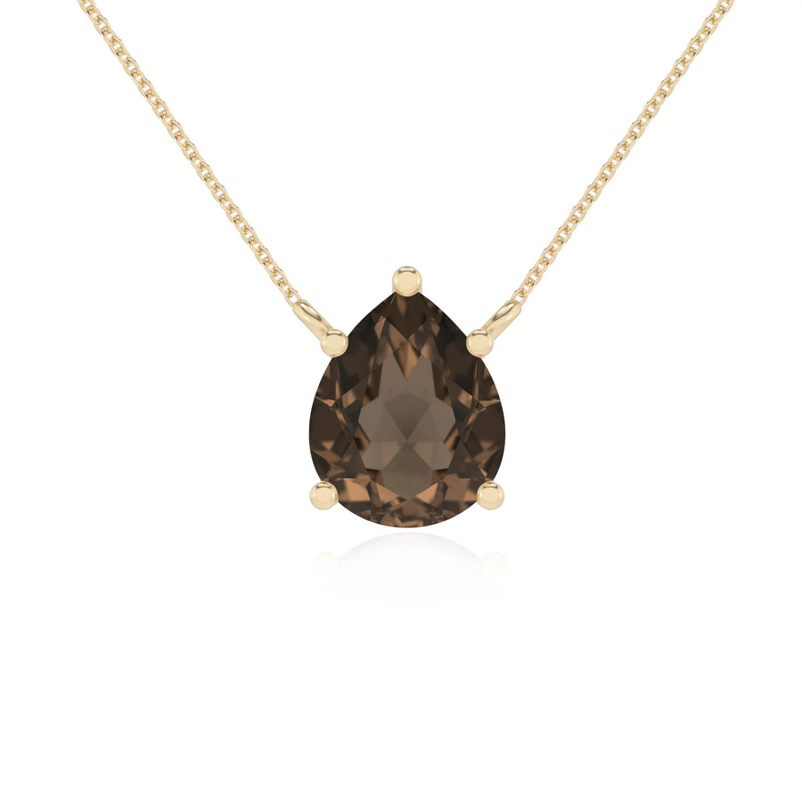 natural smoky-quartz pear solitaire necklaces in yellow gold 