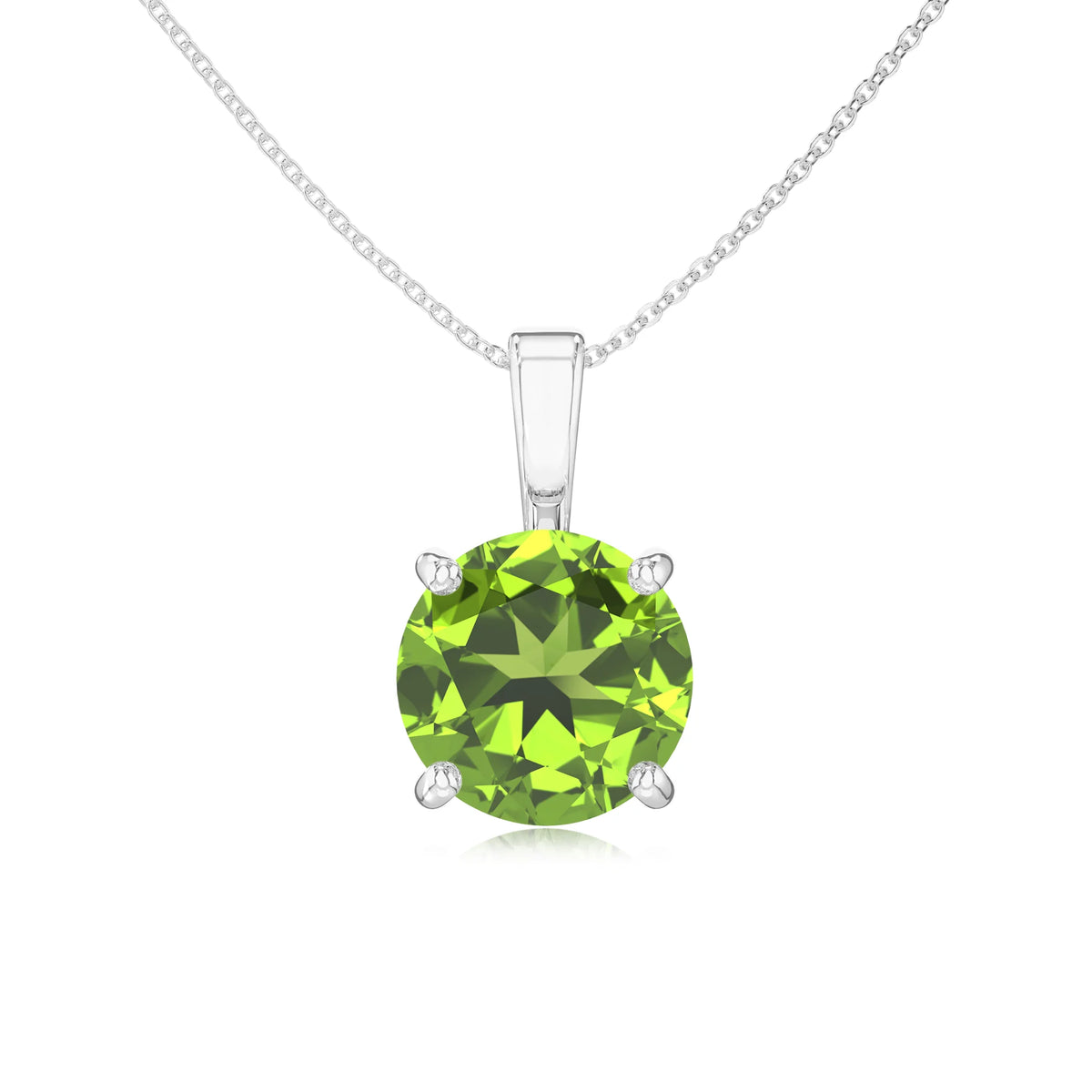 natural peridot round solitaire necklaces in sterling silver 