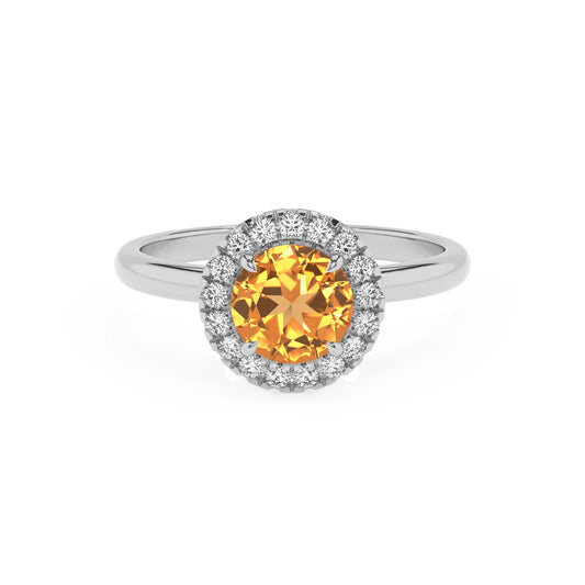 lab grown citrine round solitaire rings in platinum 