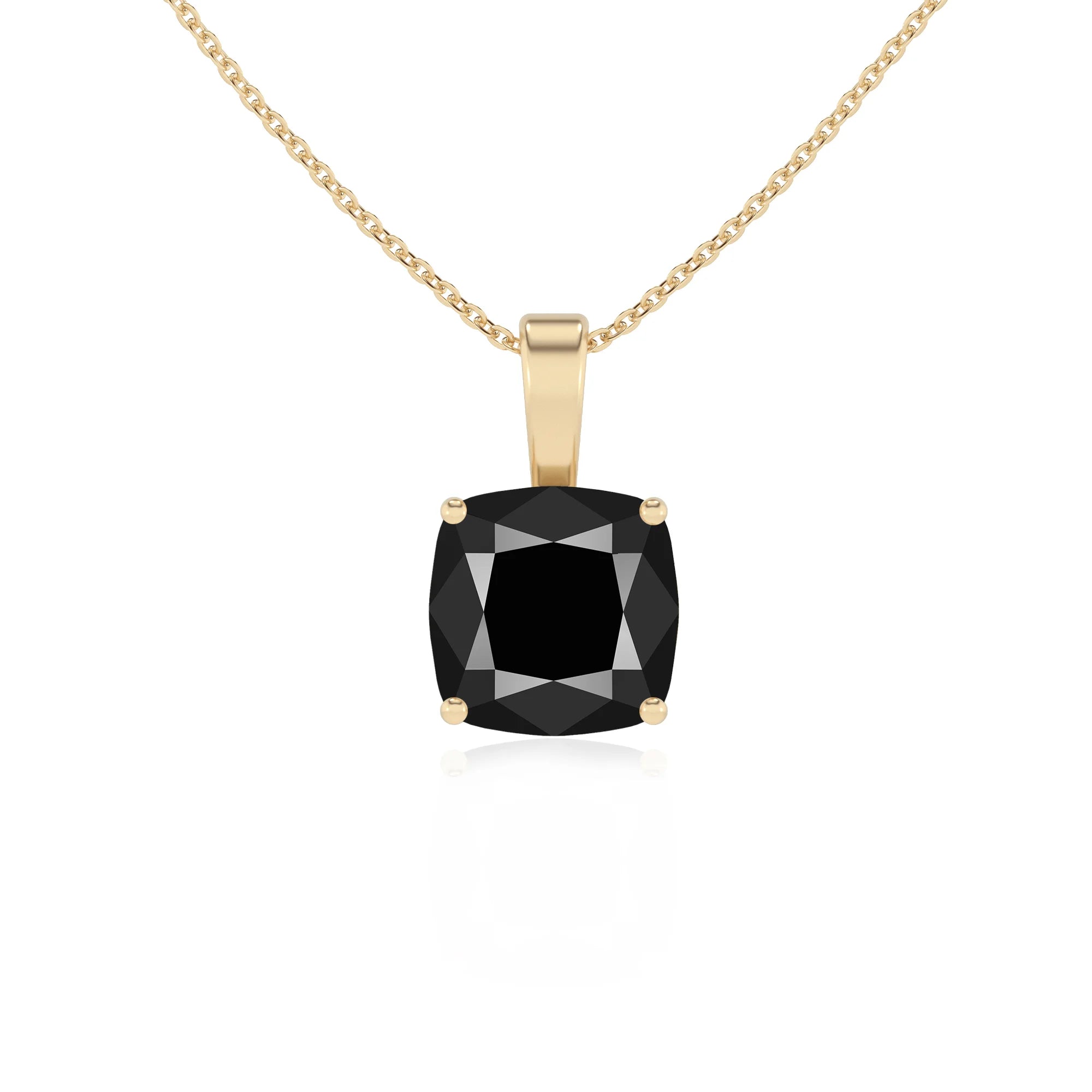 natural black-onyx cushion solitaire necklaces in yellow gold 