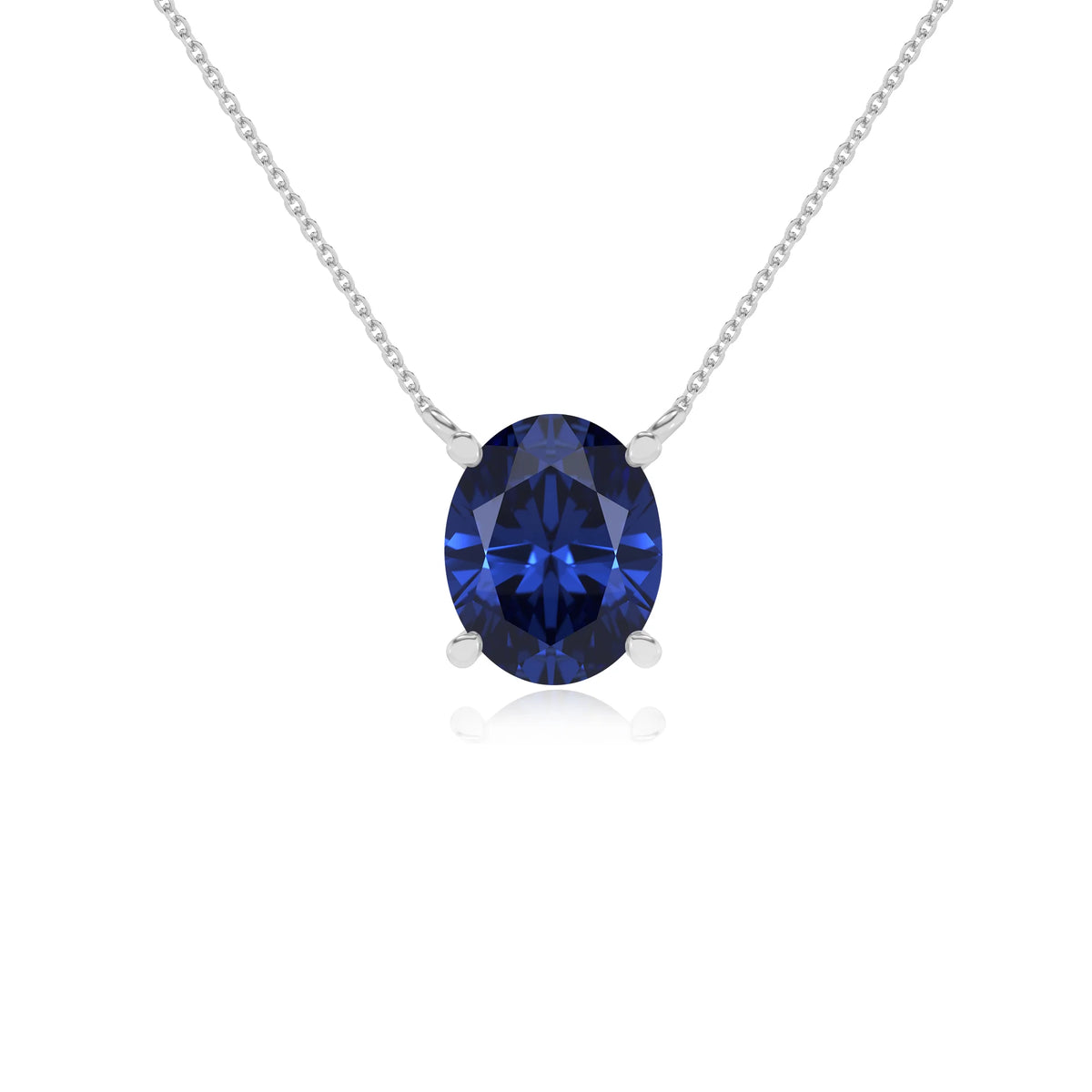 lab grown blue-sapphire oval solitaire necklaces in white gold 