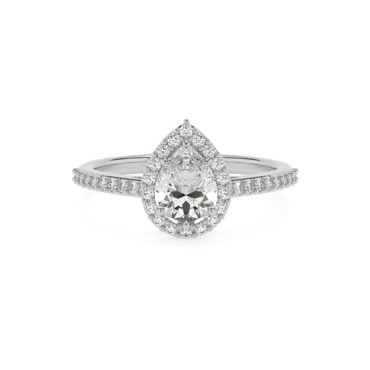 lab grown moissanite pear solitaire rings in white gold 