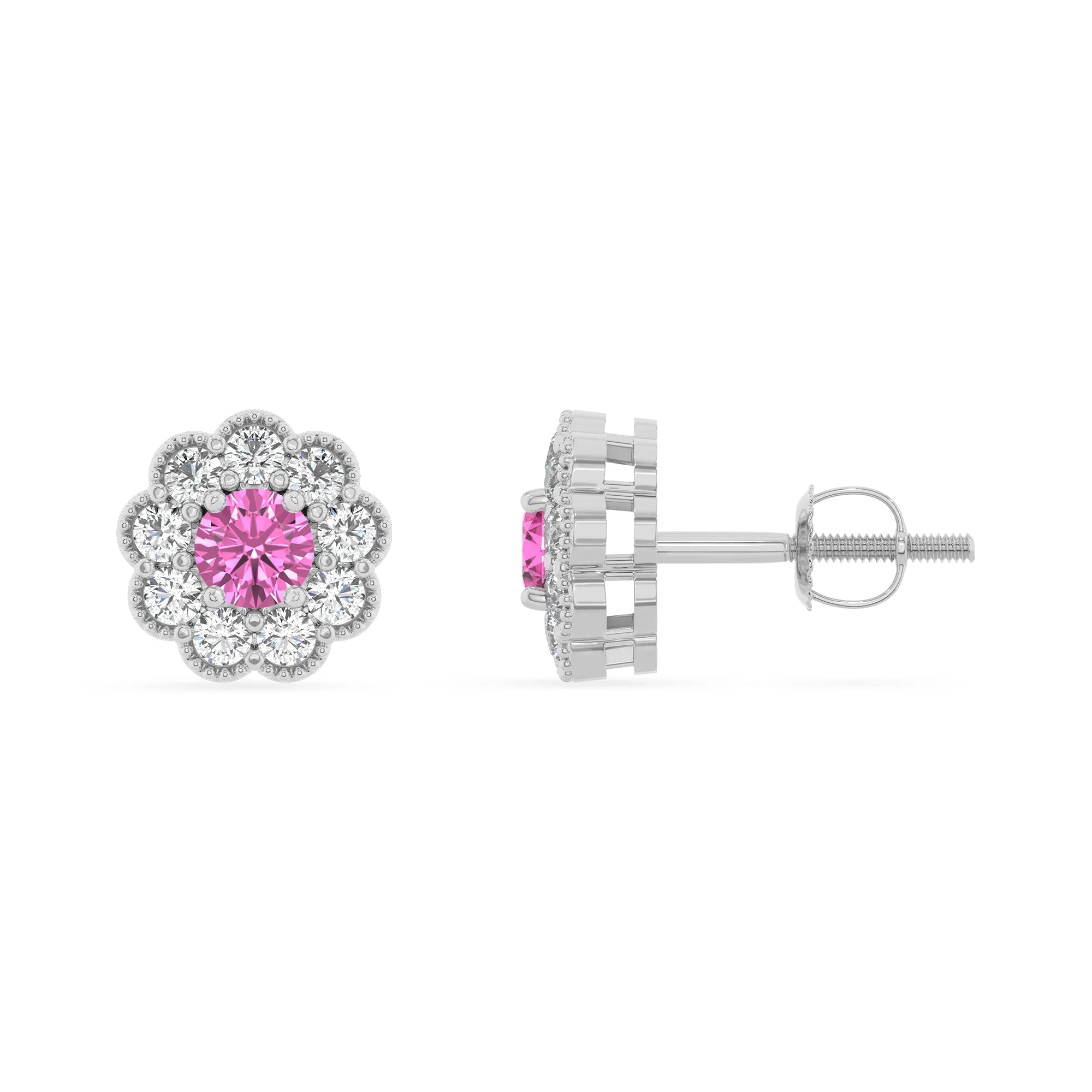 lab grown pink sapphire round stud earrings in sterling silver 