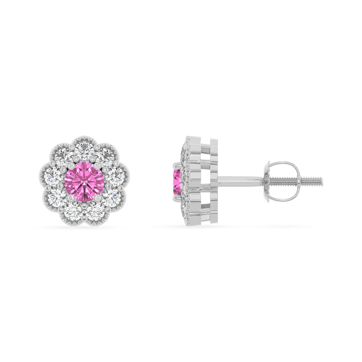 lab grown pink sapphire round stud earrings in sterling silver 