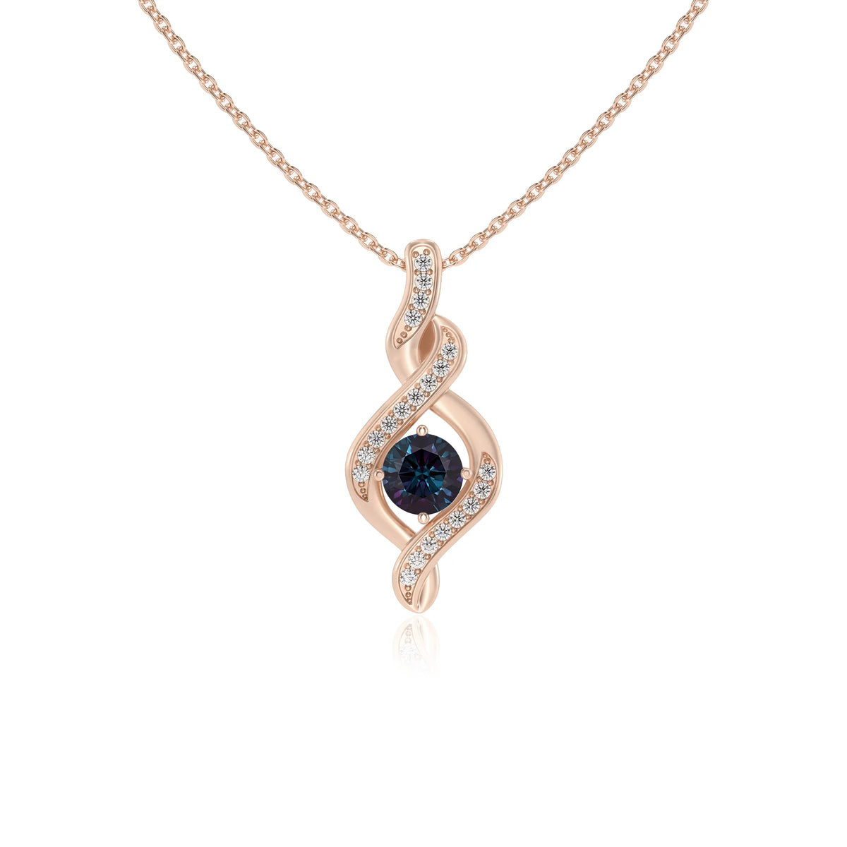 lab grown alexandrite round solitaire necklaces in rose gold 
