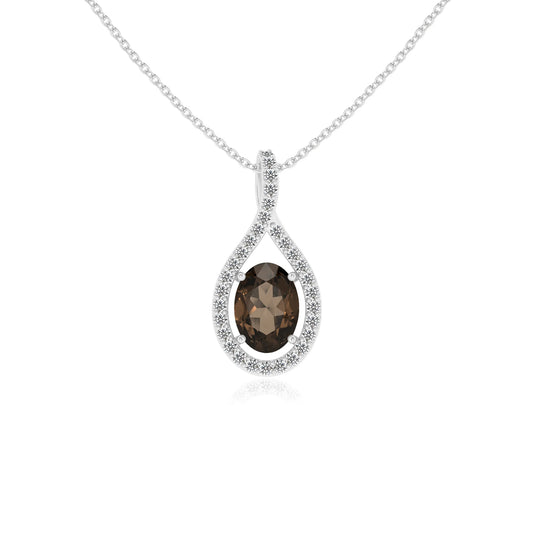 natural smoky-quartz oval solitaire necklaces in platinum 