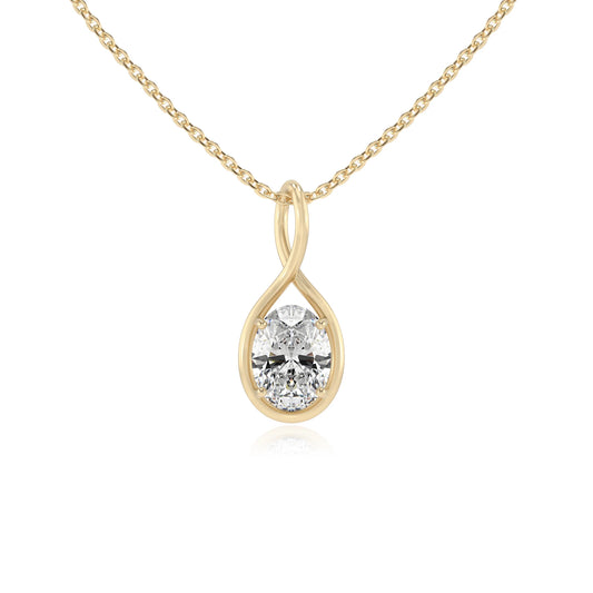 lab grown moissanite oval solitaire necklaces in yellow gold 