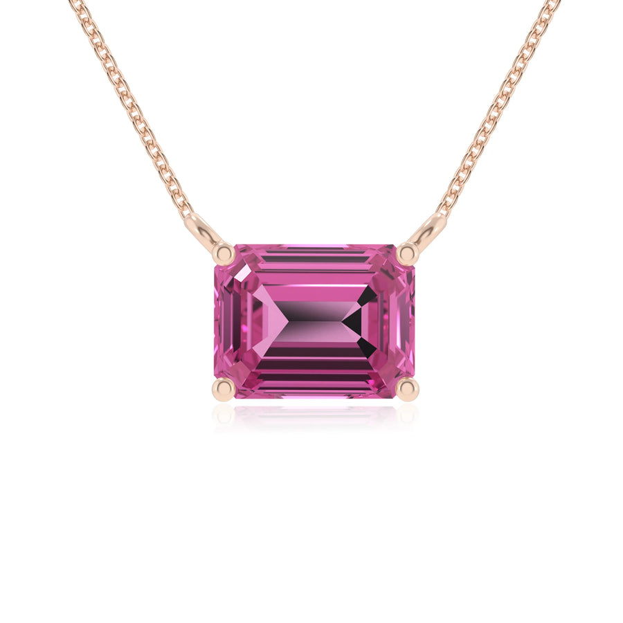 lab grown pink-sapphire emerald cut solitaire necklaces in rose gold 