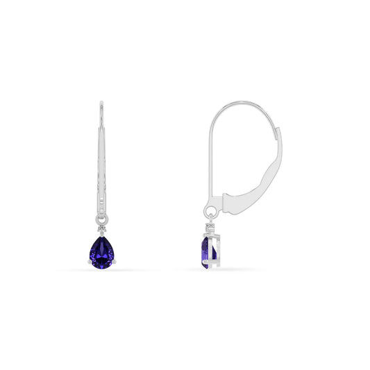 lab grown tanzanite pear drop earrings in platinum 