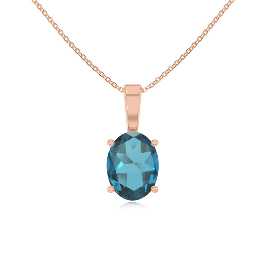 natural london-blue-topaz oval solitaire necklaces in rose gold 