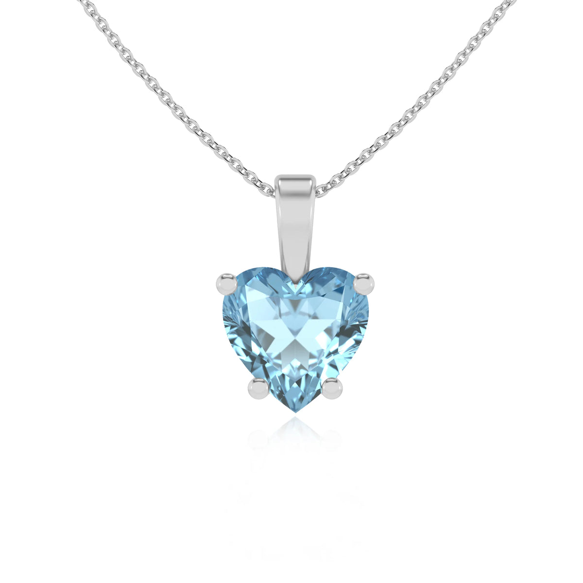 lab grown aquamarine heart solitaire necklaces in white gold 