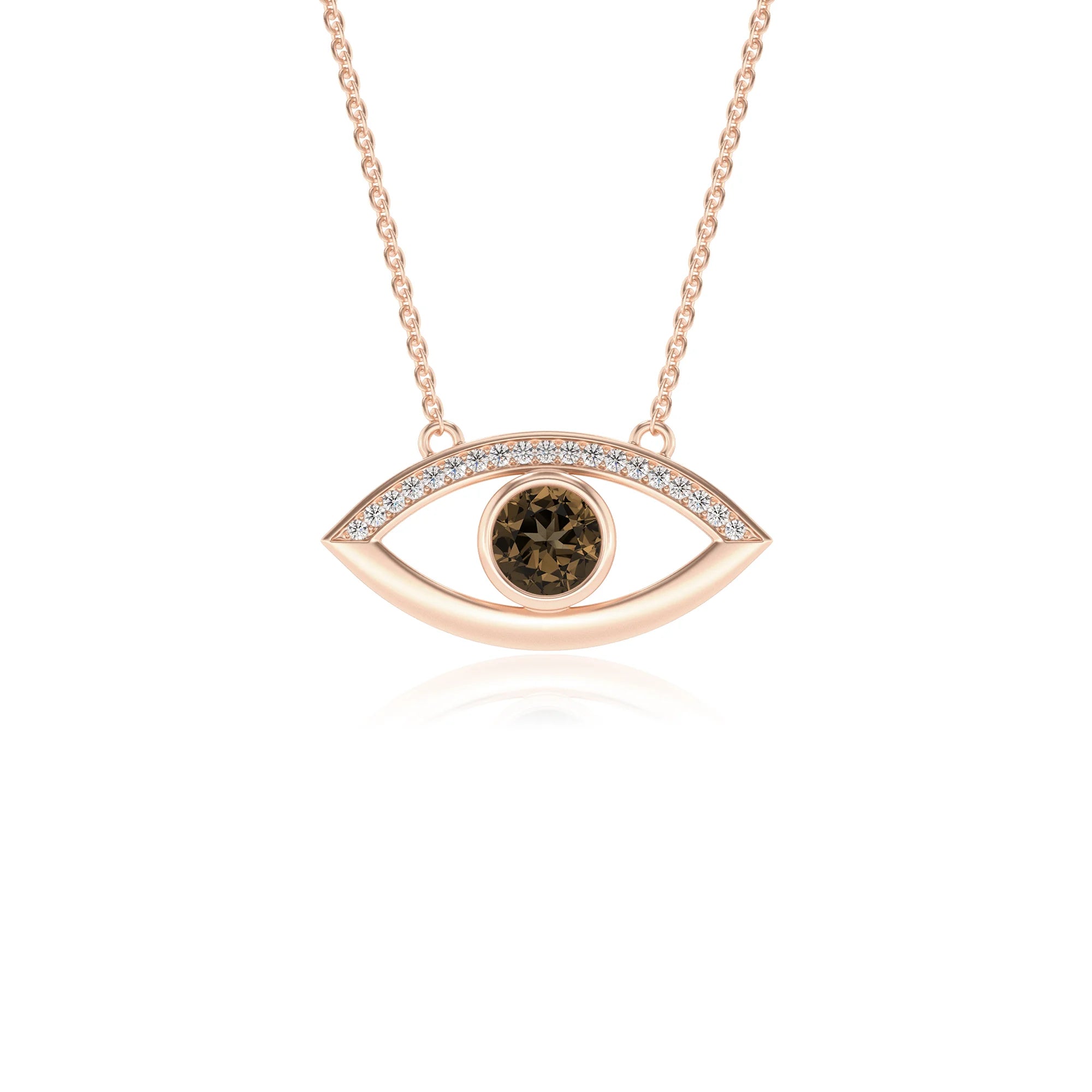 natural smoky-quartz round solitaire necklaces in rose gold 