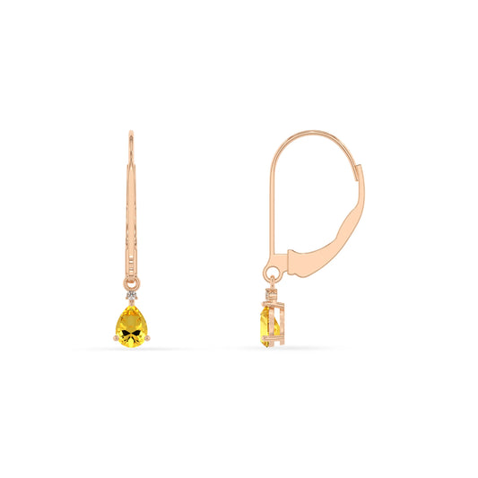 lab grown yellow sapphire pear drop earrings in rose gold 