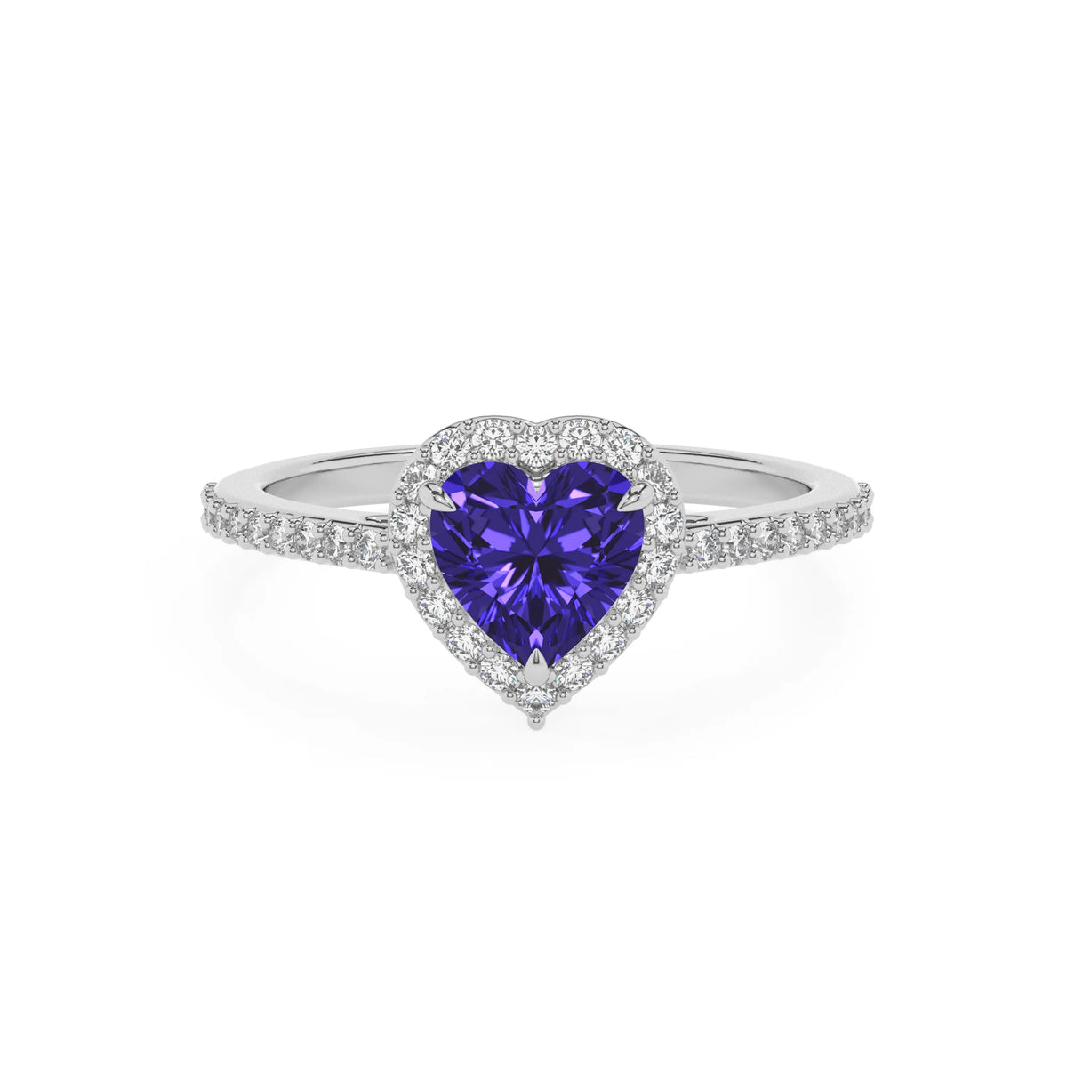 lab grown tanzanite heart solitaire rings in platinum 