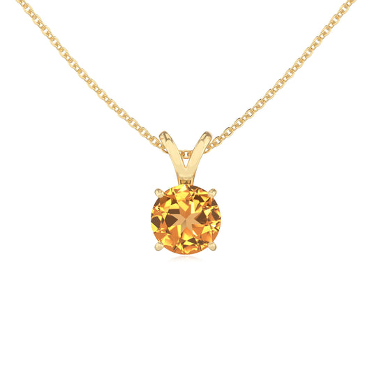 lab grown citrine round solitaire v-bale necklaces in yellow gold 