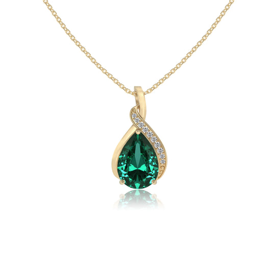 lab grown emerald pear solitaire necklaces in yellow gold 