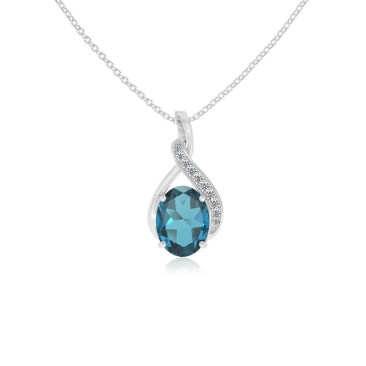 natural london-blue-topaz oval solitaire necklaces in platinum 