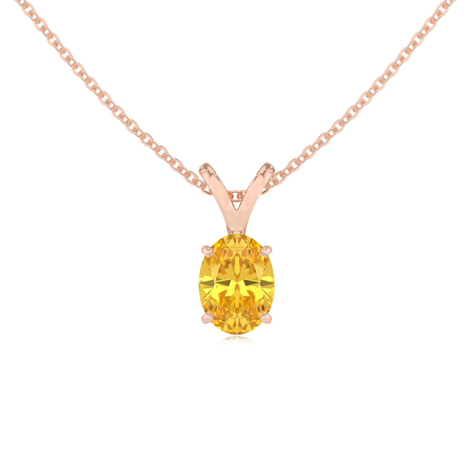 lab grown yellow-sapphire oval solitaire v-bale necklaces in rose gold 