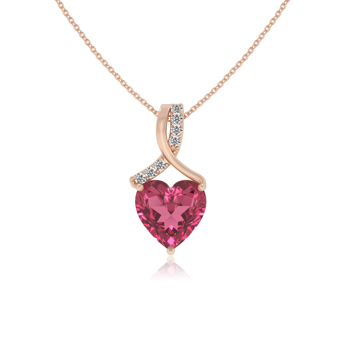 lab grown pink-tourmaline heart solitaire necklaces in rose gold 