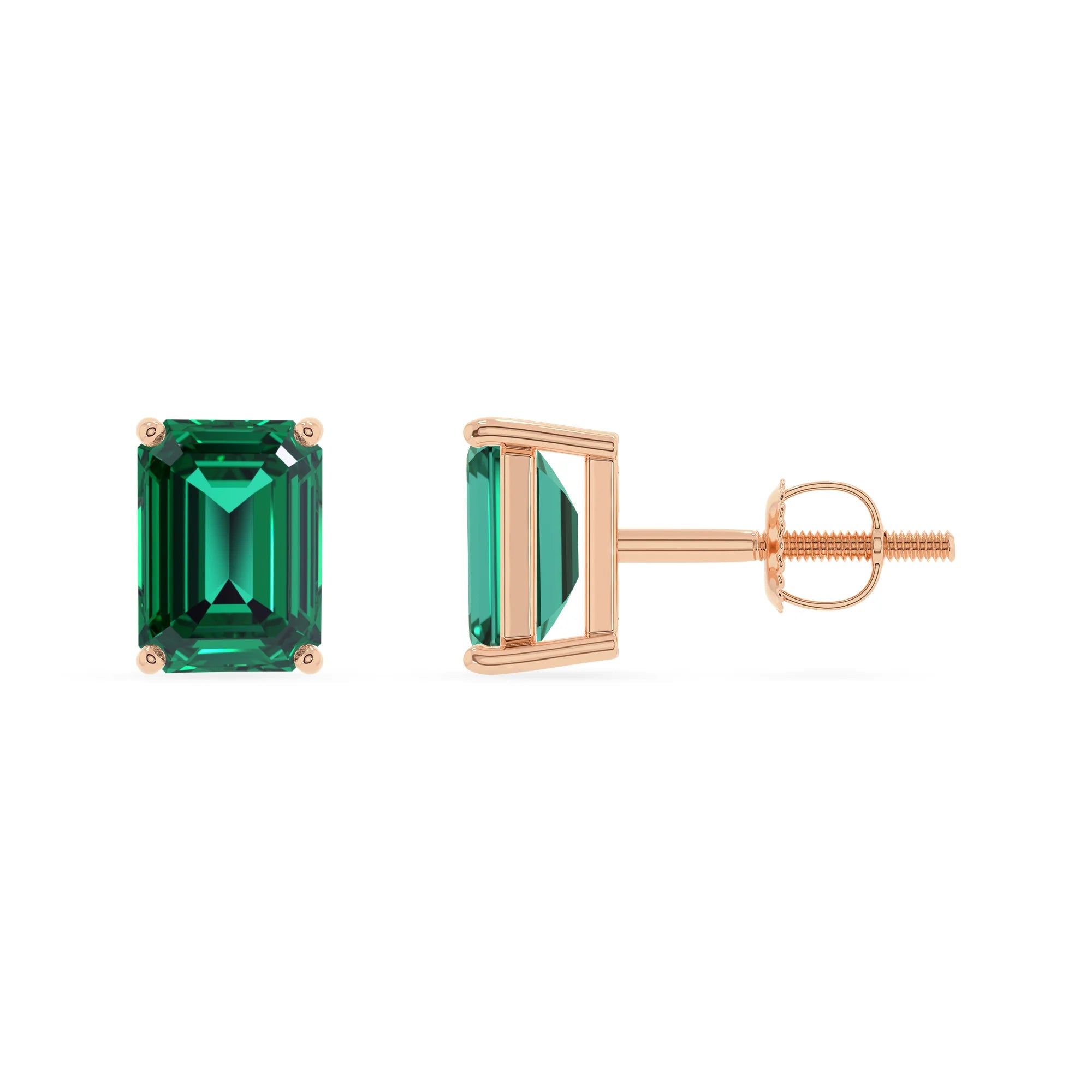 lab grown emerald octogon cut stud earrings in rose gold 