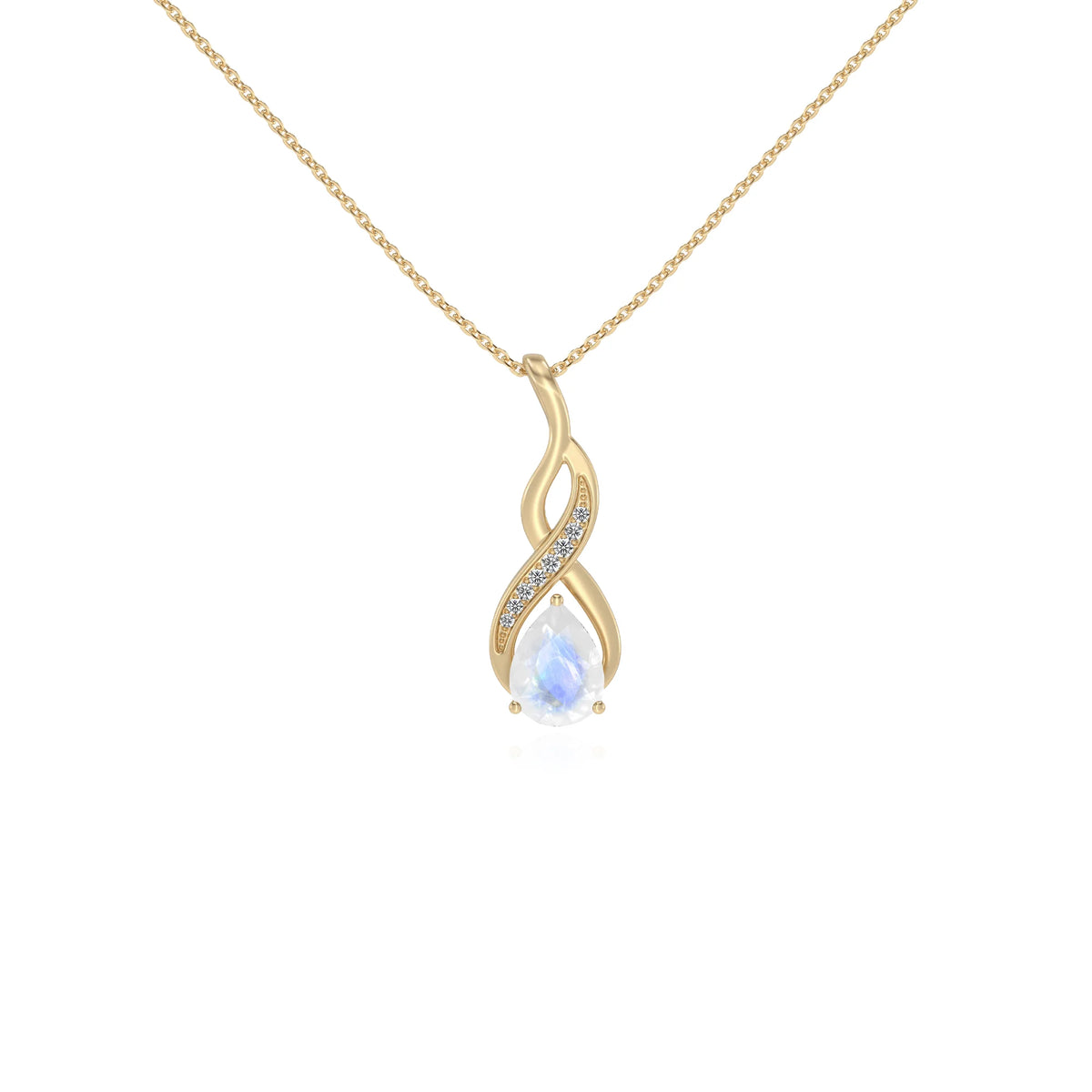 natural rainbow-moonstone pear solitaire necklaces in yellow gold 
