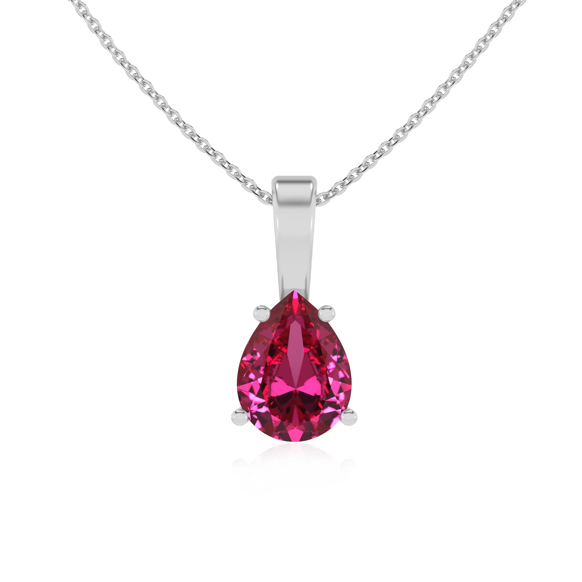 lab grown pink-sapphire pear solitaire necklaces in platinum 
