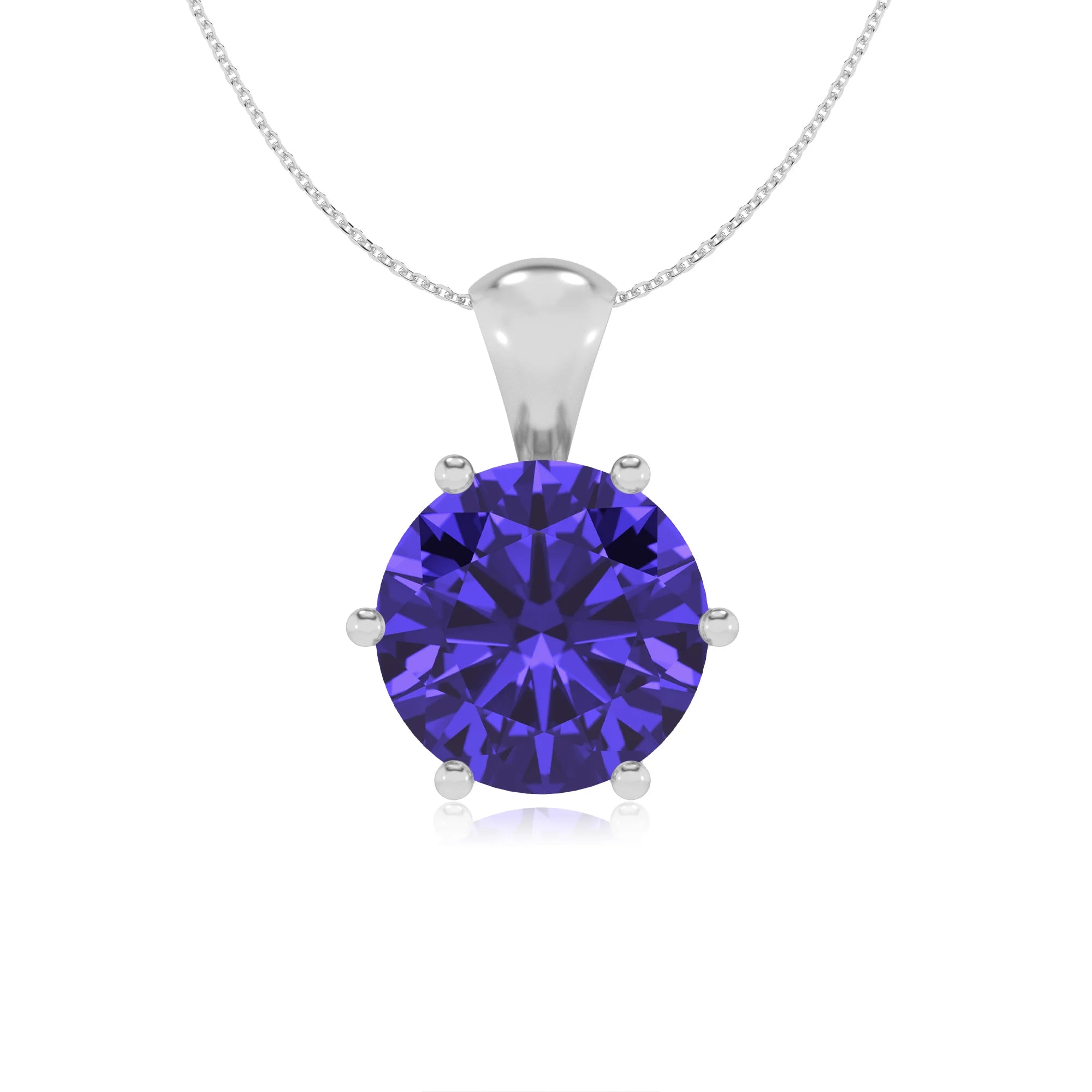 lab grown tanzanite round solitaire necklaces in white gold 