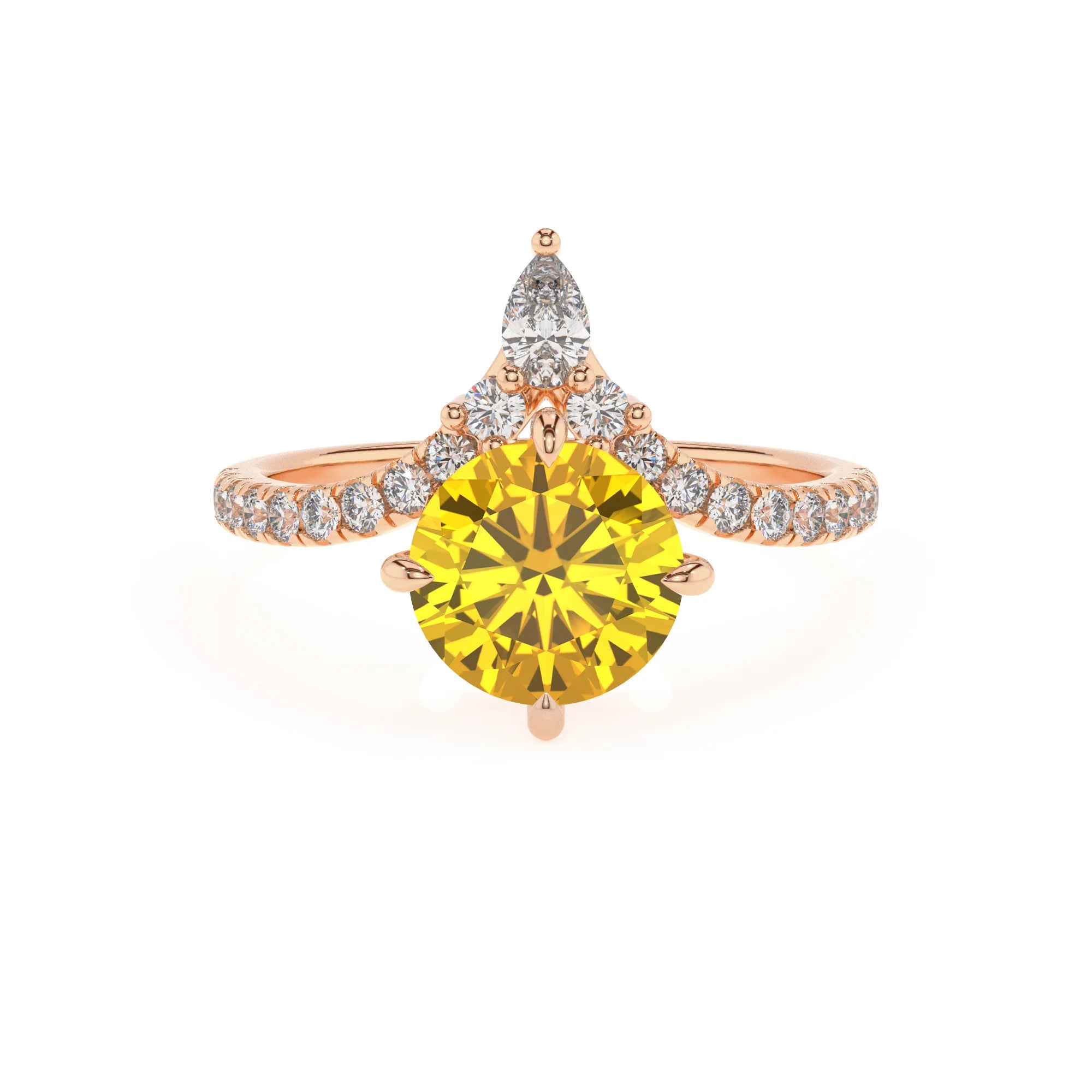 lab grown yellow-sapphire round solitaire rings in rose gold 