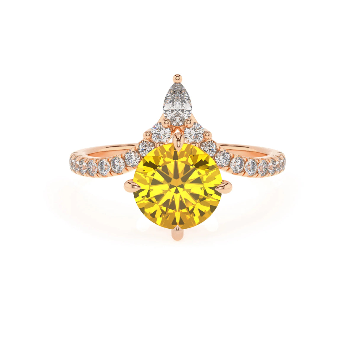 lab grown yellow-sapphire round solitaire rings in rose gold 
