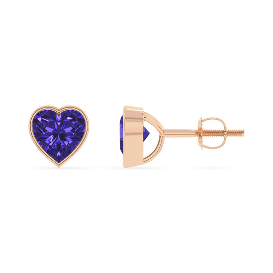 lab grown tanzanite emerald cut stud earrings in rose gold 