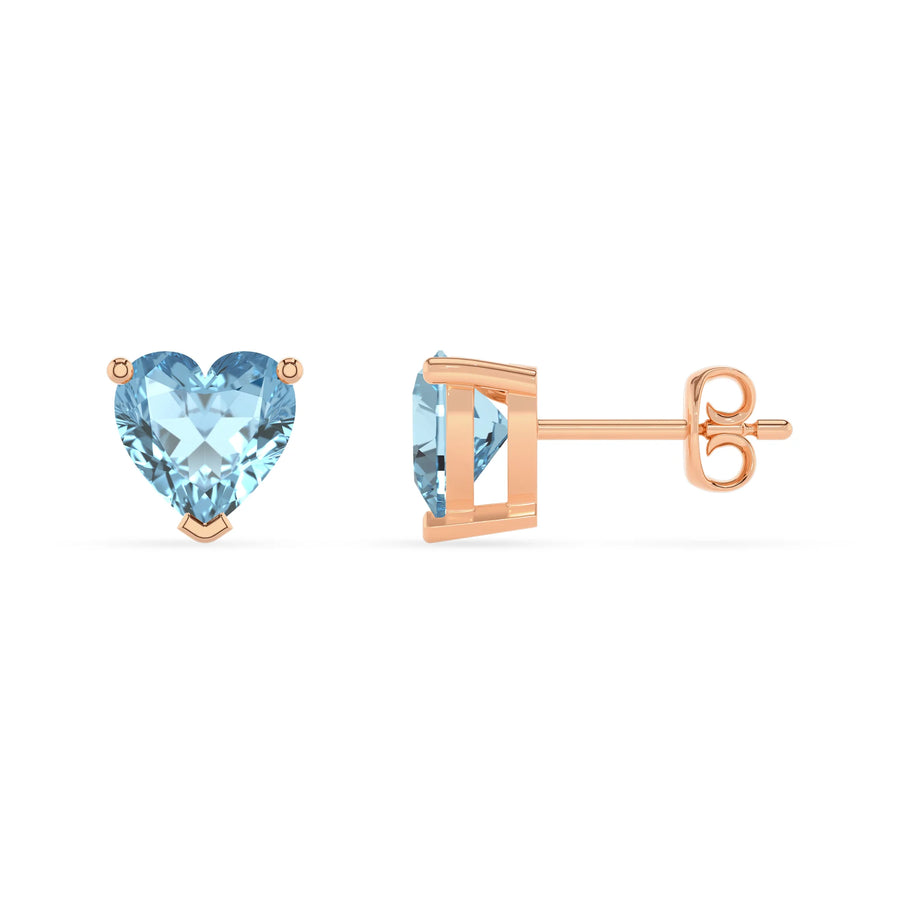 lab grown aquamarine heart stud earrings in rose gold 