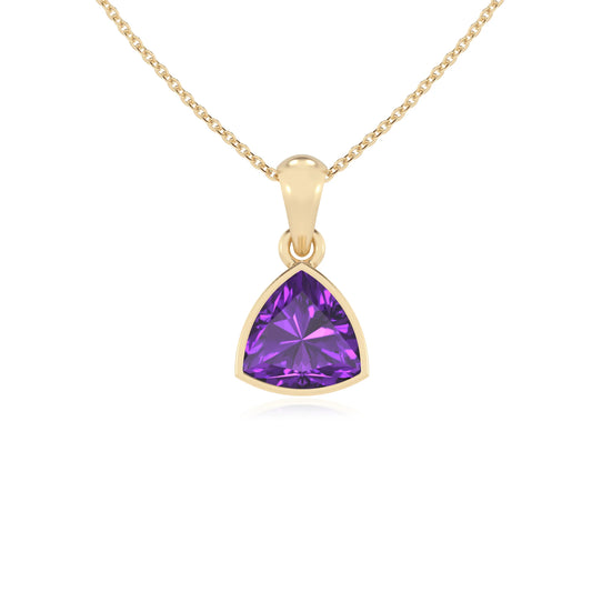 lab grown amethyst trillion solitaire necklaces in yellow gold 