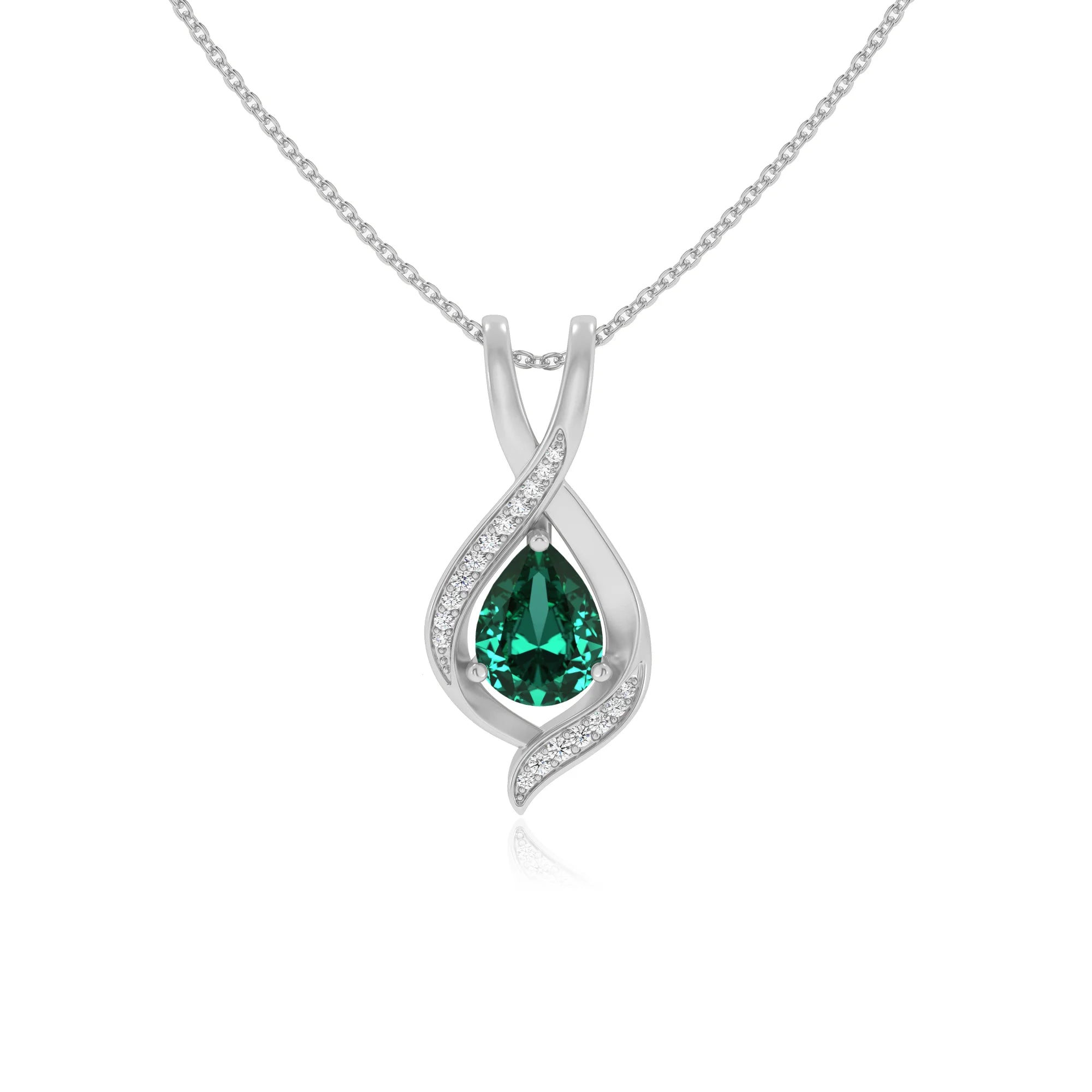 lab grown emerald pear solitaire necklaces in sterling silver 