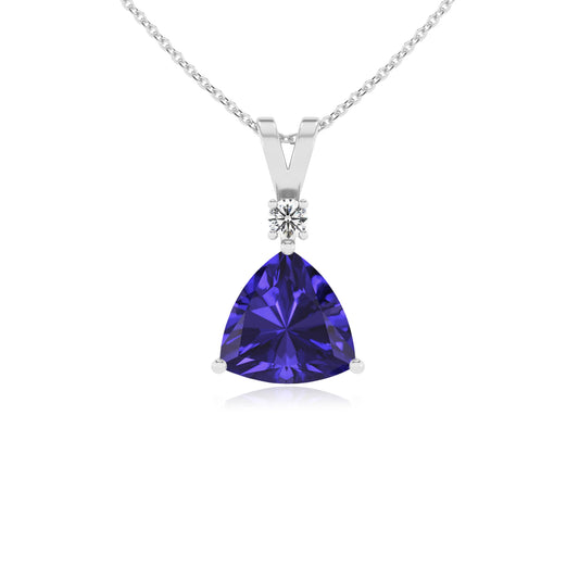 lab grown tanzanite trillion solitaire v-bale necklaces in platinum 