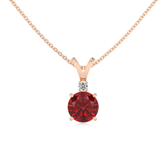 lab grown ruby round solitaire v-bale necklaces in rose gold 
