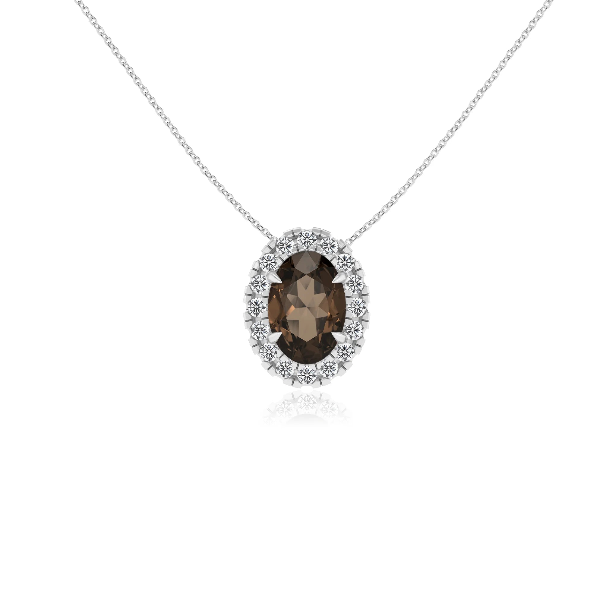 natural smoky quartz oval solitaire necklaces in white gold 