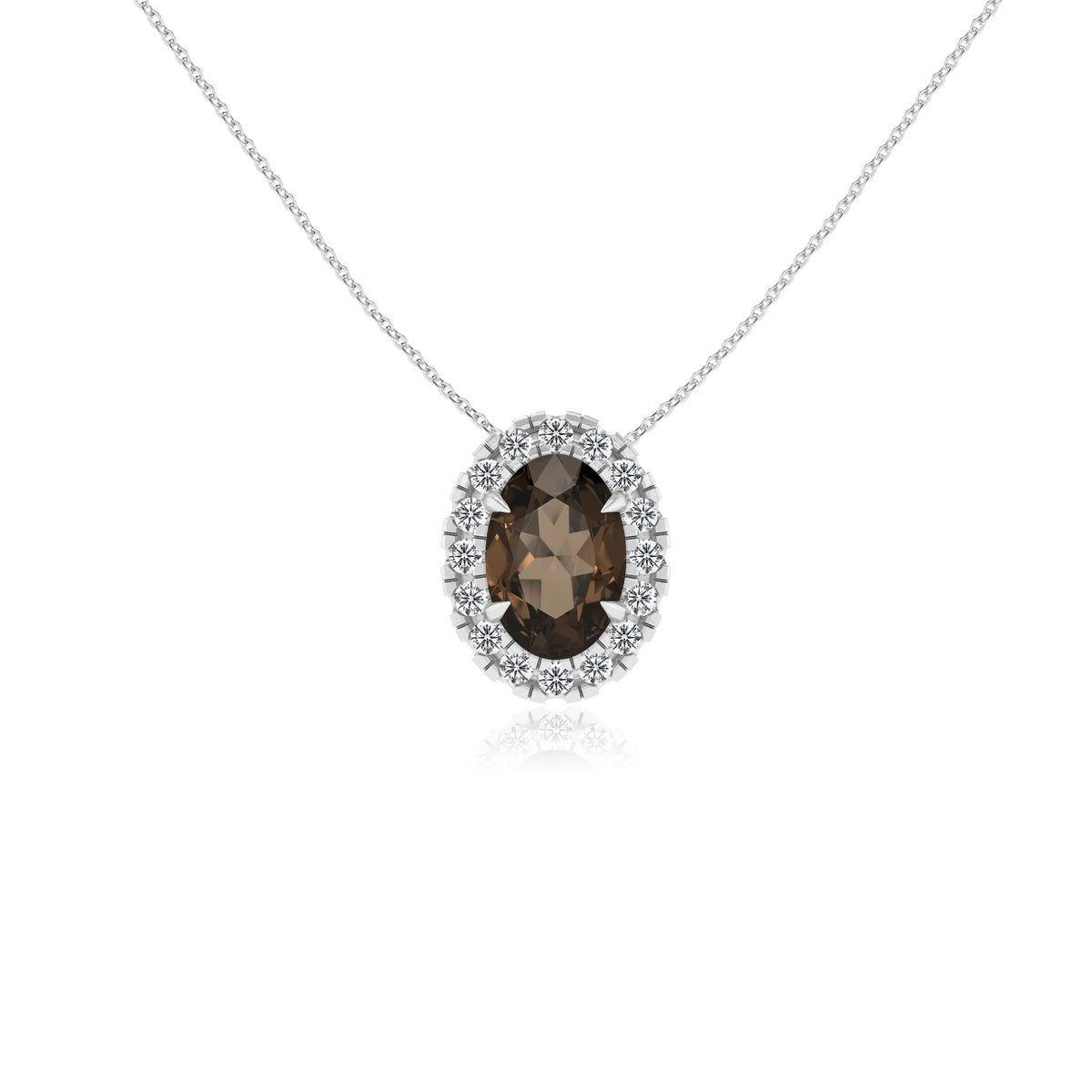 natural smoky quartz oval solitaire necklaces in white gold 