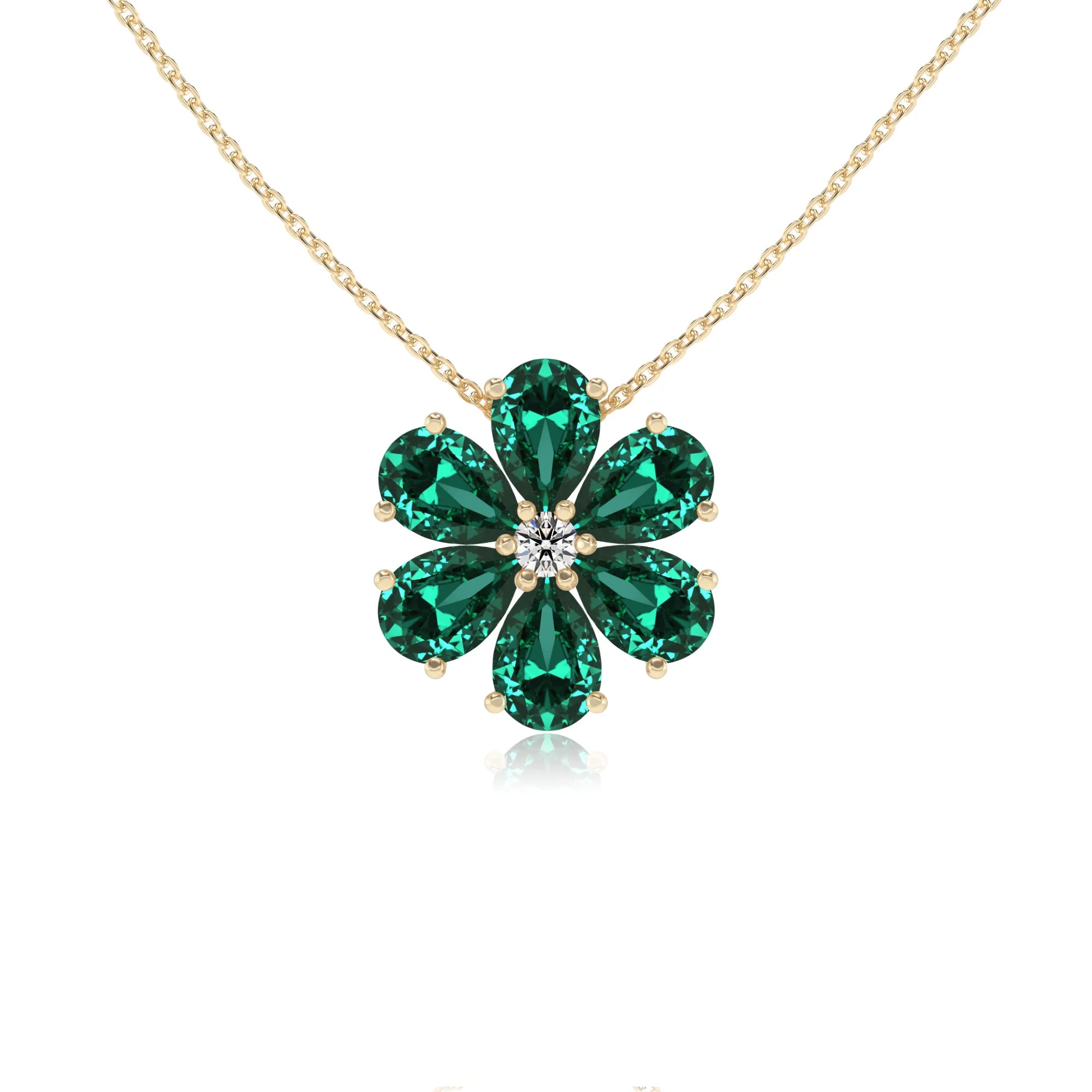 lab grown emerald pear solitaire necklaces in yellow gold 