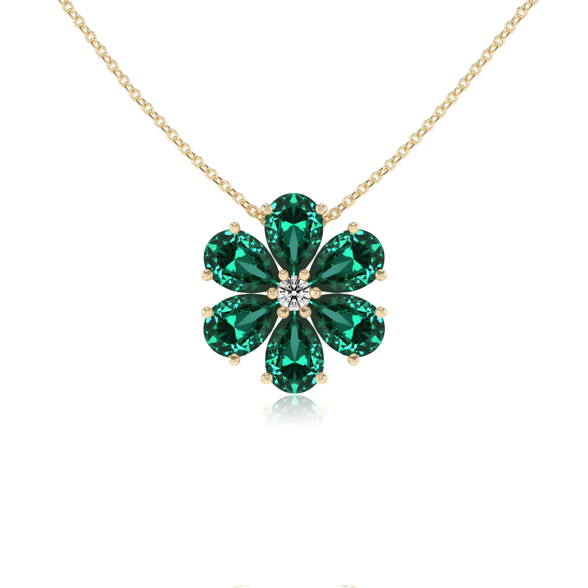lab grown emerald pear solitaire necklaces in yellow gold 