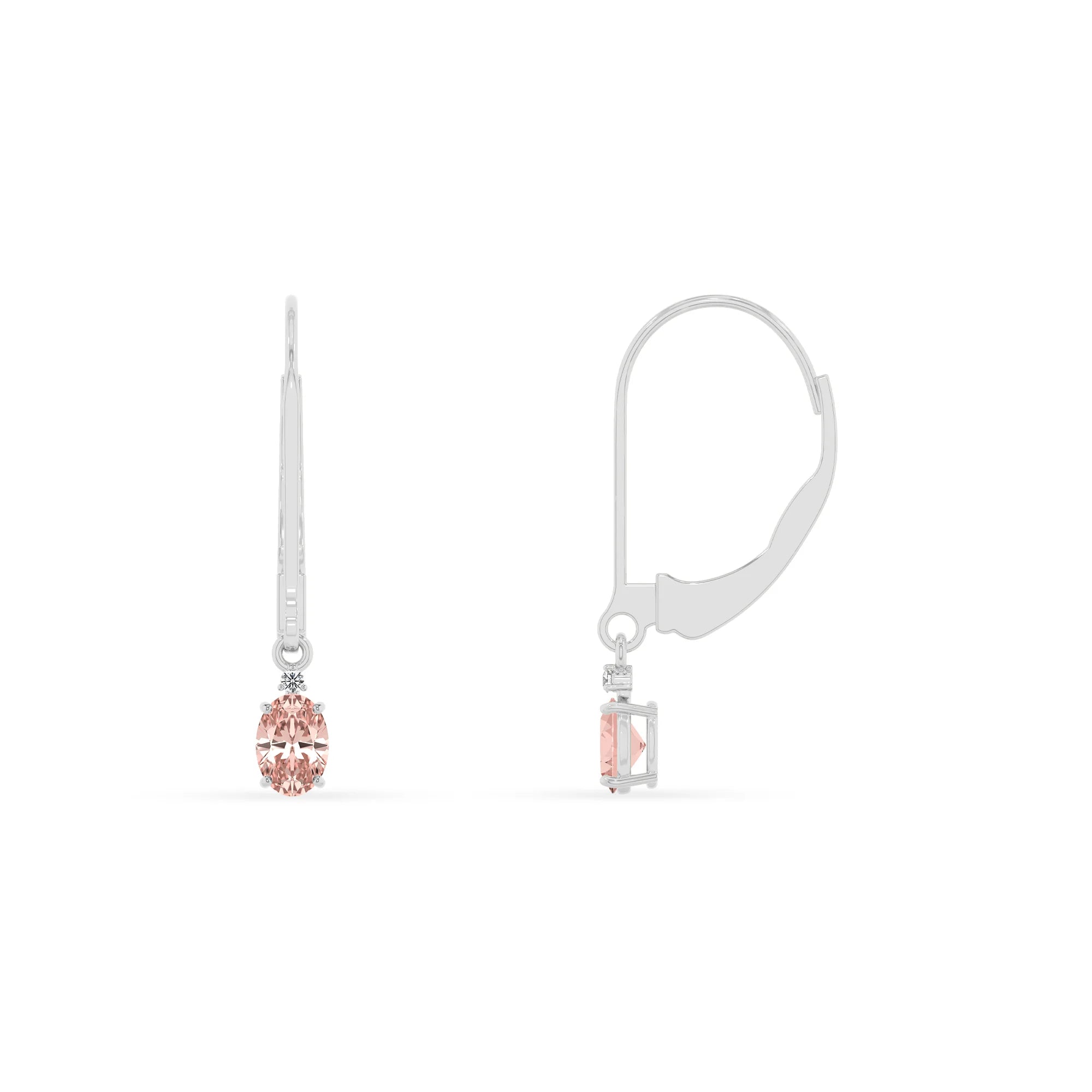 lab grown morganite oval drop earrings in platinum 