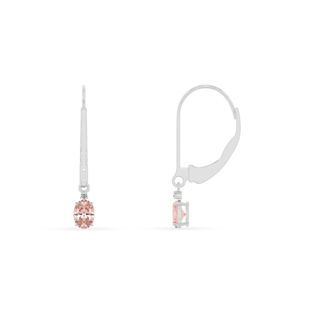 lab grown morganite oval drop earrings in platinum 