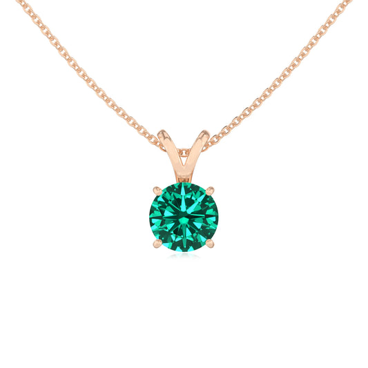 lab grown emerald round solitaire v-bale necklaces in rose gold 