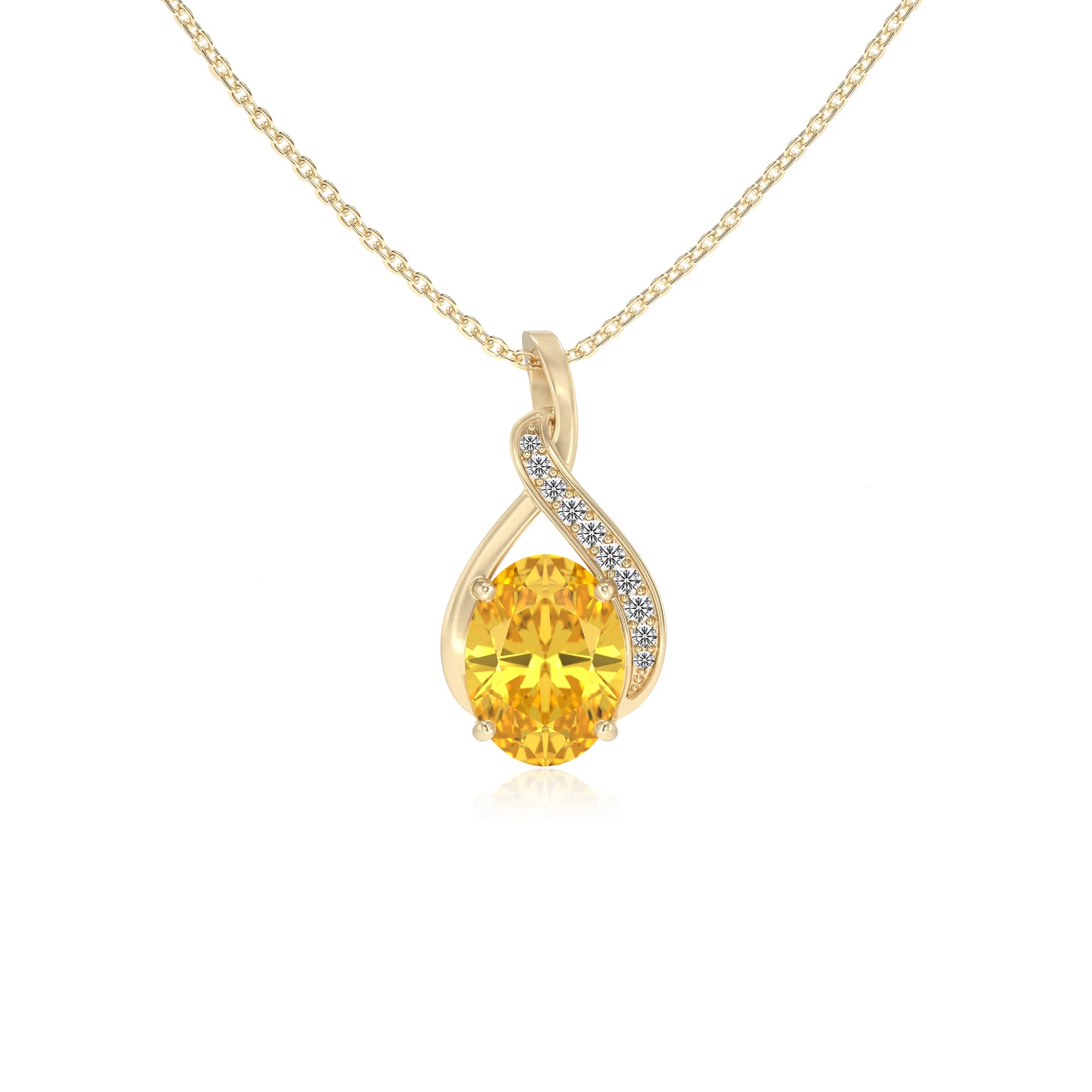 lab grown yellow-sapphire oval solitaire necklaces in yellow gold 