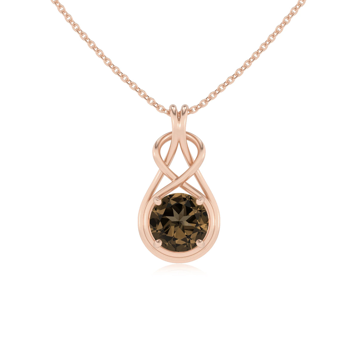 natural smoky-quartz round solitaire necklaces in rose gold 