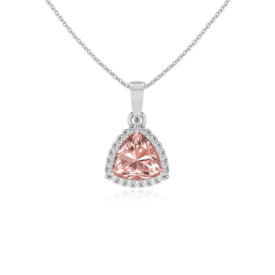 lab grown morganite trillion solitaire necklaces in white gold 