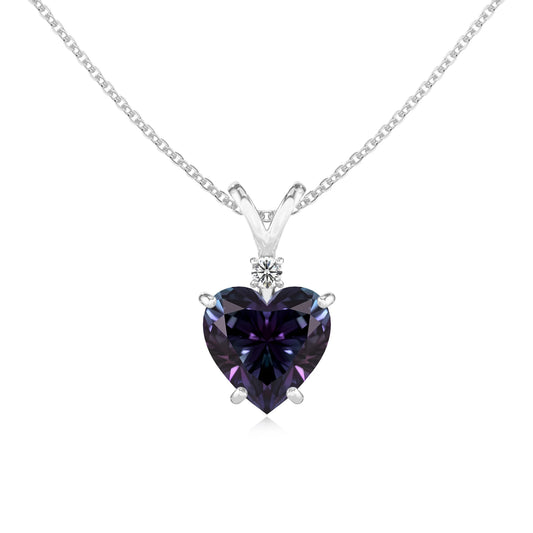 lab grown alexandrite heart solitaire v-bale necklaces in white gold 