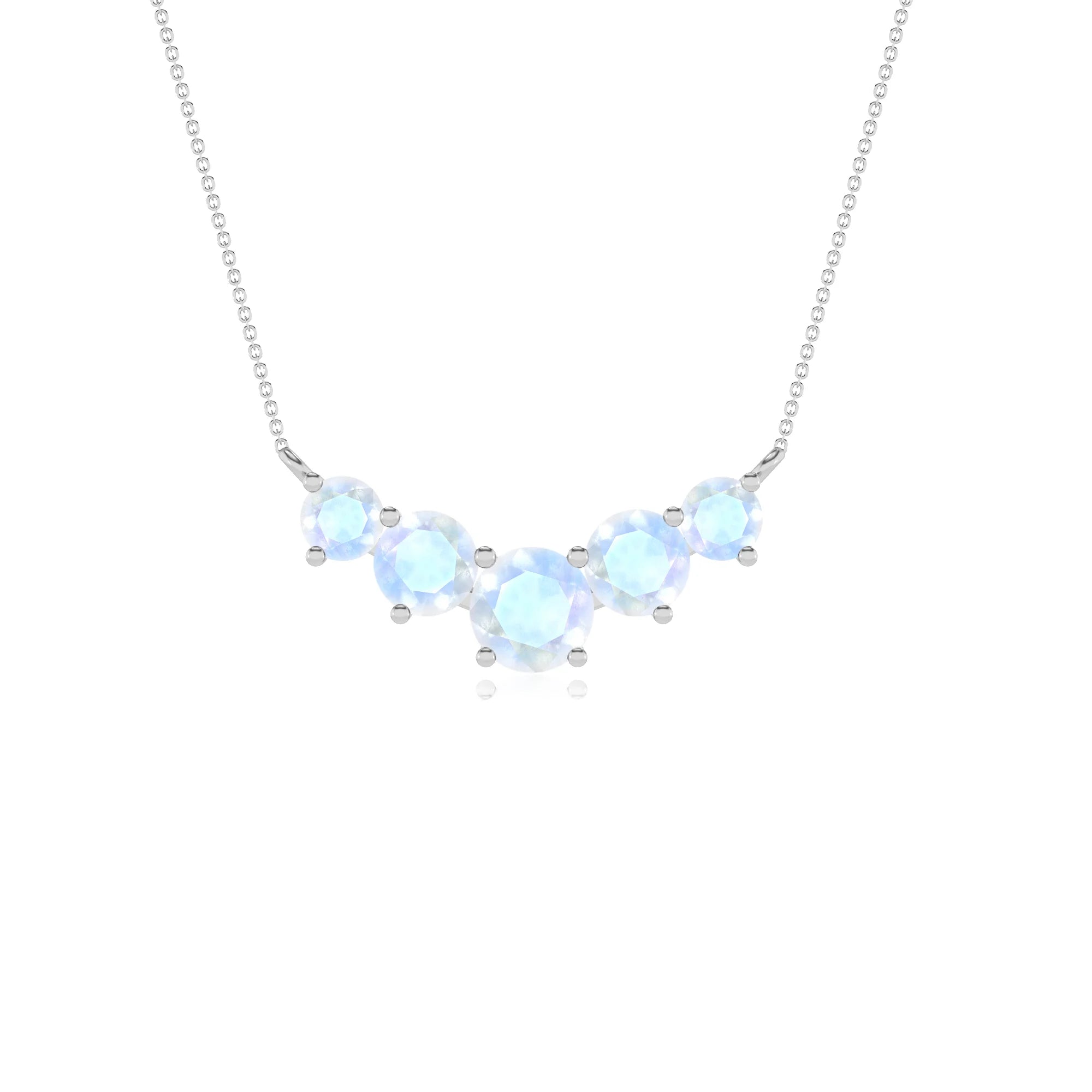 natural rainbow-moonstone round bar necklaces in white gold 