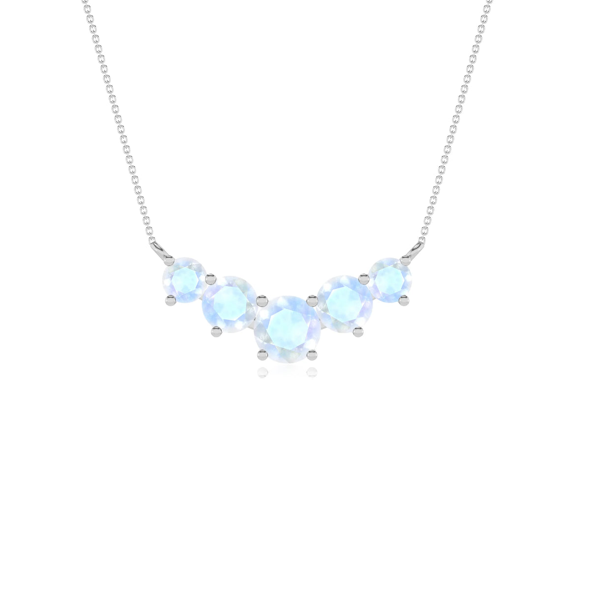 natural rainbow-moonstone round bar necklaces in white gold 