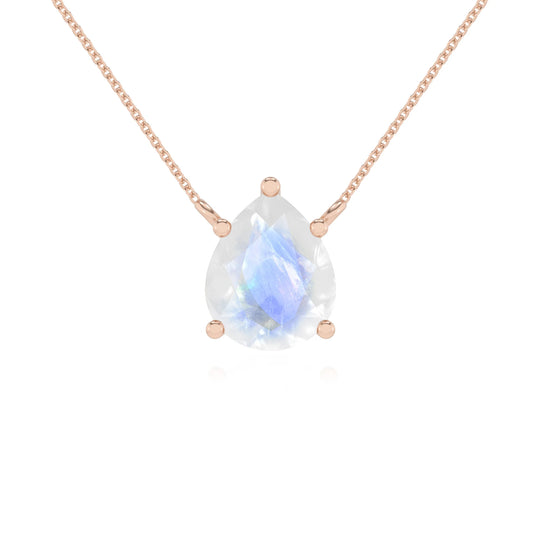 natural rainbow-moonstone pear solitaire necklaces in rose gold 