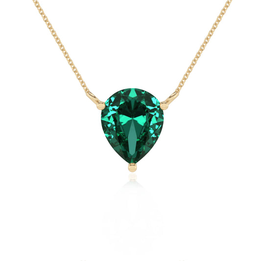 lab grown emerald pear solitaire necklaces in yellow gold 